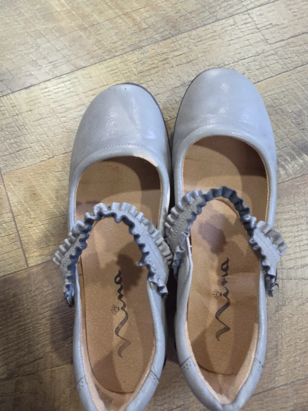Nina Grey Ruffle Strap Mary Jane Flats